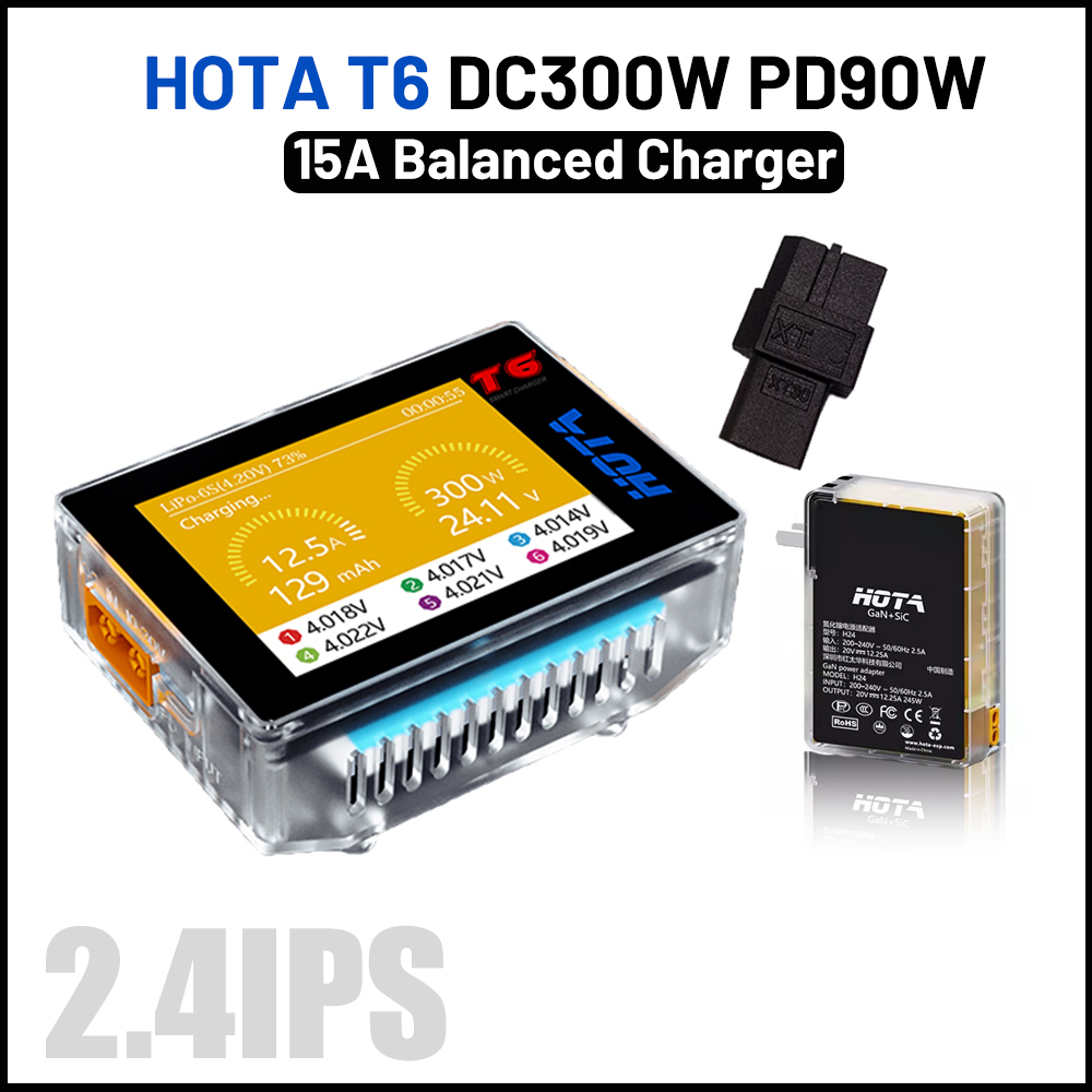 Lipo Battery 6S - Hota-インテリジェントリポバランスチャージャー,lihv lipo nimh li-ion rc,t6,pd,300w,15a,1-6s,90w,5a用ディスチャージャー