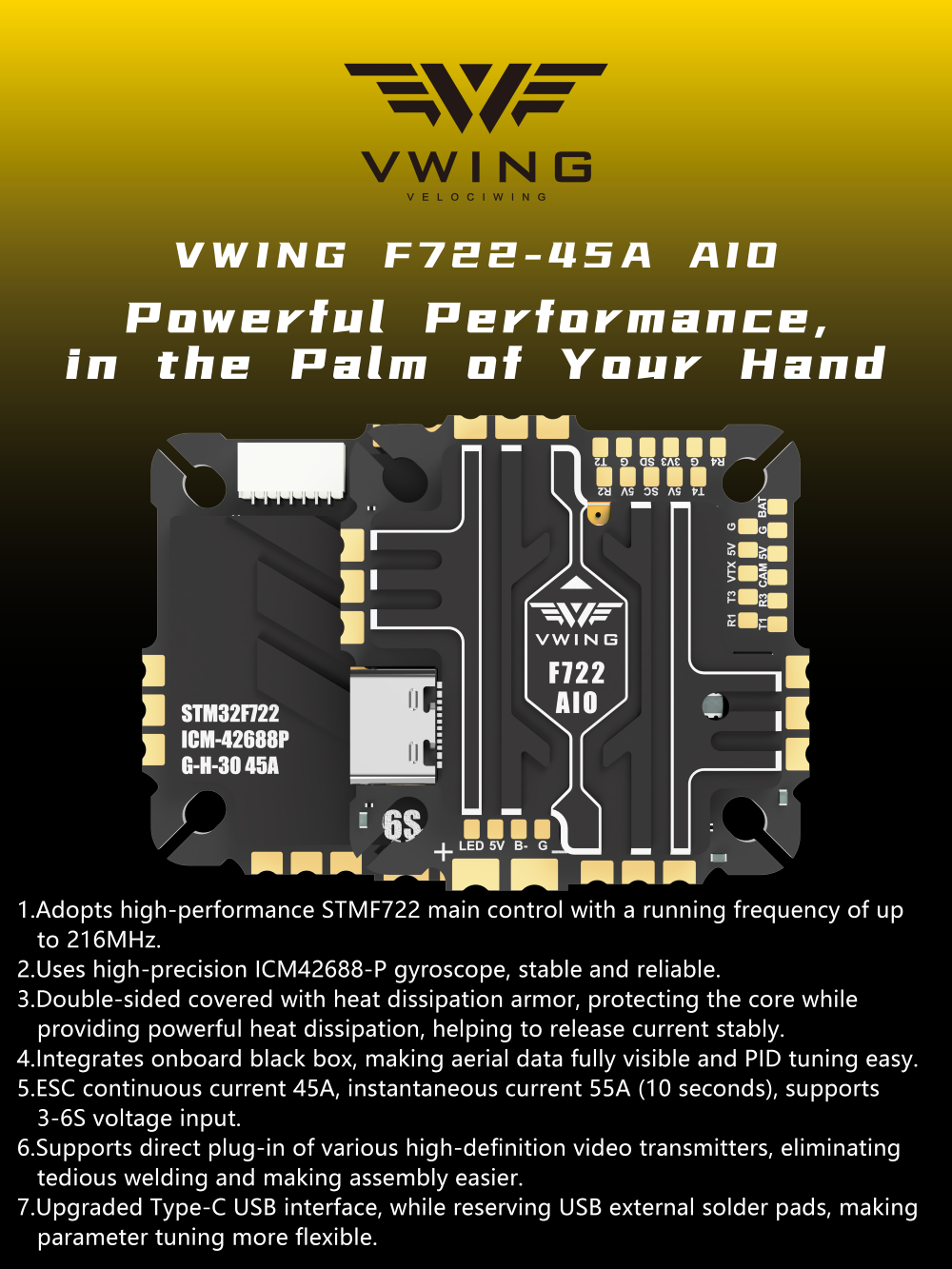 VWING F722 AIO フライトコントローラー内蔵45 - Betaflight Fc のレビューと価格