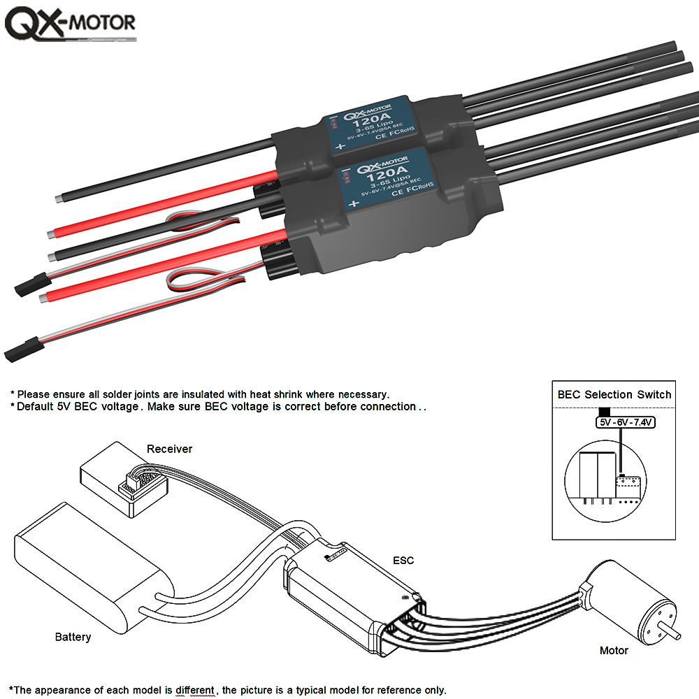 QX-MOTOR 120A ESC 5A BEC 3-6S  - Lipo Battery 6S のレビューと価格